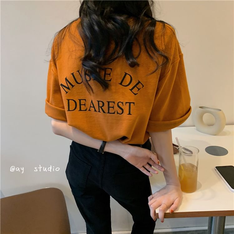 Lettering Crew Neck T-Shirt Print Short-Sleeve