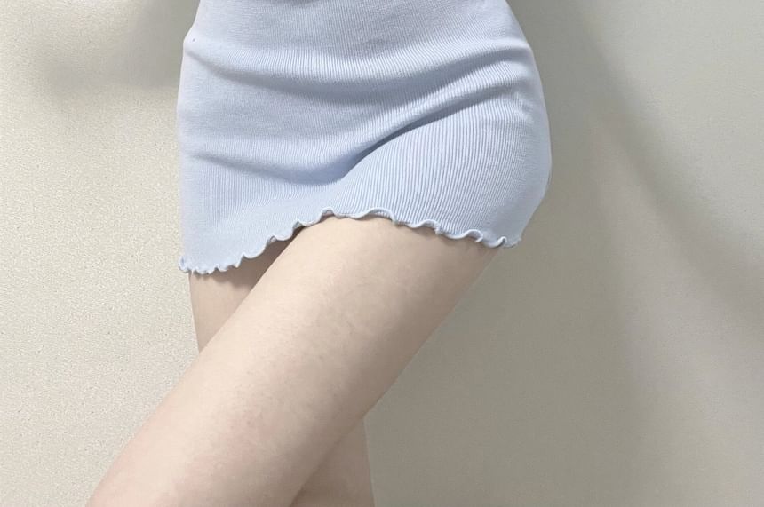 Plain Notch Edge Lettuce Mini Sheath Short-Sleeve Neck Dress