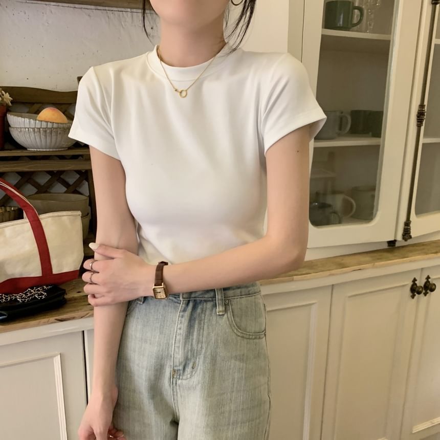 Plain Neck Tee Short-Sleeve Crew