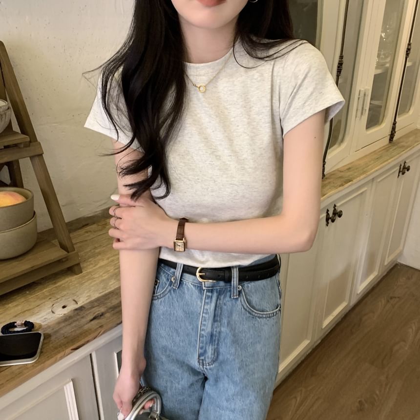 Plain Neck Tee Short-Sleeve Crew