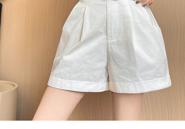 High Waist Pleated Casual Shorts With Rolled Hem Egirldoll