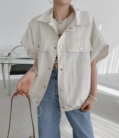 Short-Sleeve Button-Up Plain Shirt