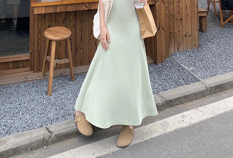 Square Neck Sleeveless Solid A-Line Tank Maxi Dress