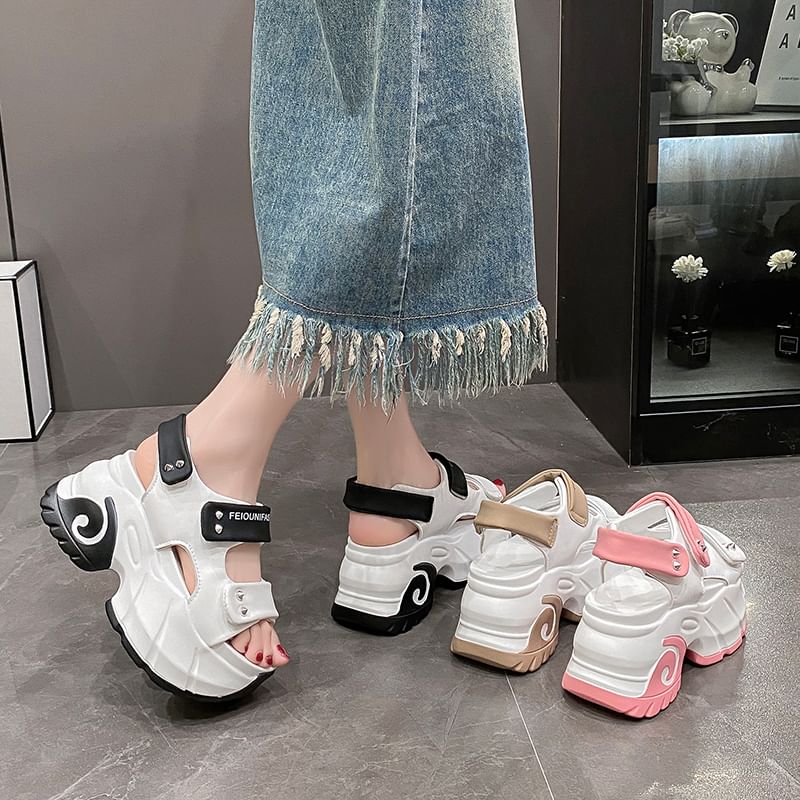 Strap Platform Two Adhesive Tone Sandals Slingback Studded