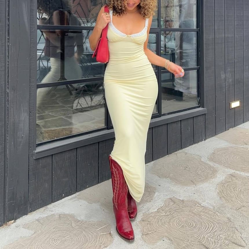 Solid Sleeveless Back-Slit Sheath Maxi Dress