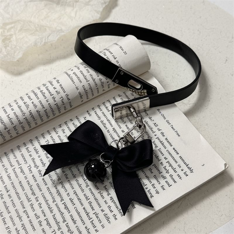 Necklace Choker Bell Black Pendant With Bowknot