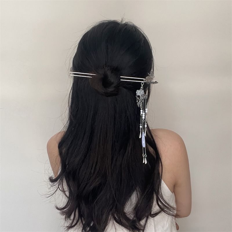 Stick Hair Butterfly Lotus Faux Alloy Pearl