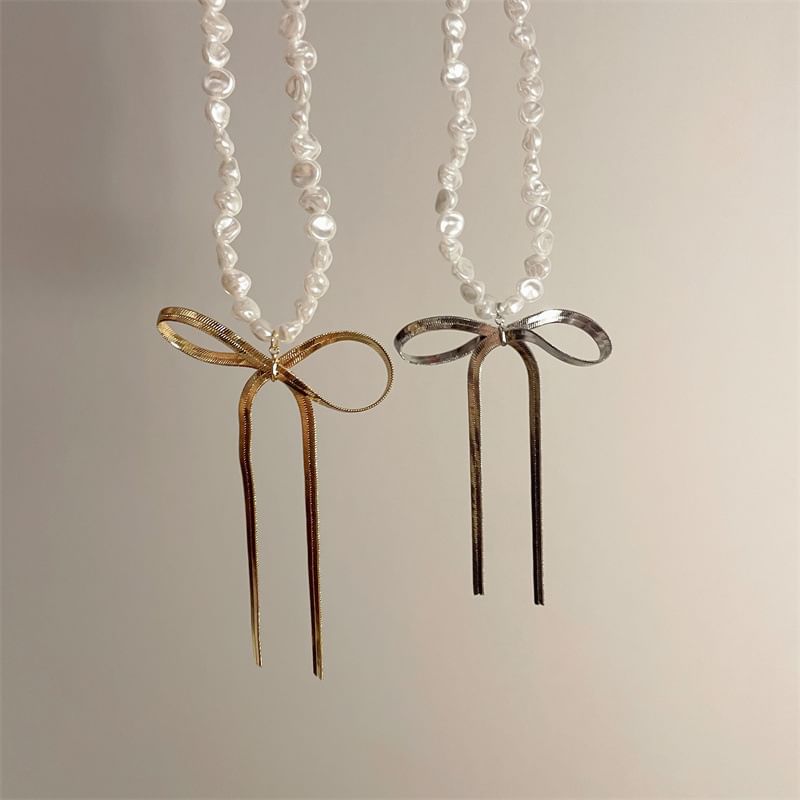 Bow Choker Faux Pearl
