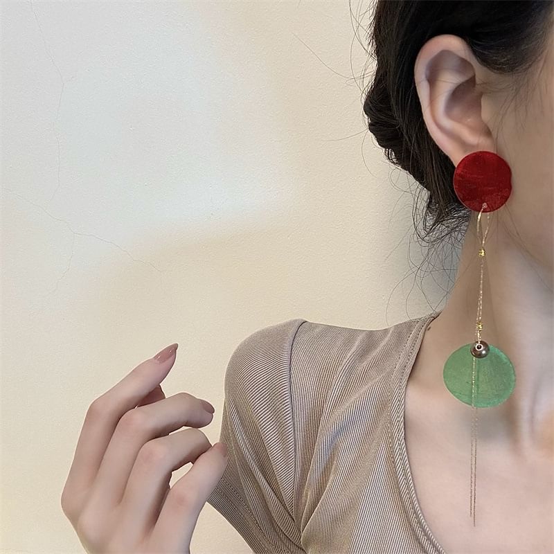 Earring Dangle Disc Asymmetrical Alloy