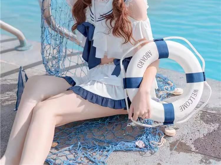 Set: Lolita Sailor Collar Swim Top + Swim Skirt