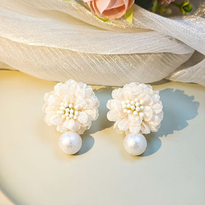 Elegant Flower Pearl Drop Earrings