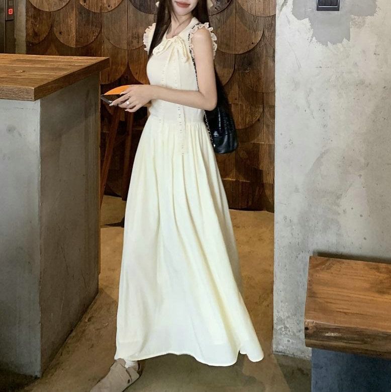 Midi A-Line Sleeveless Crewneck Plain Dress