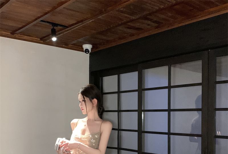 Sequin Maxi Spaghetti Strap Dress A-Line