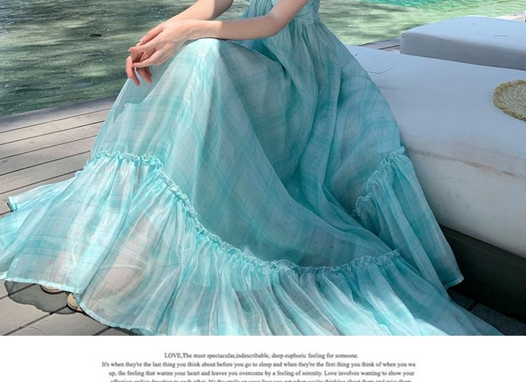 Neck Hem A-Line Dye Dress Tie Maxi Halter Ruffle