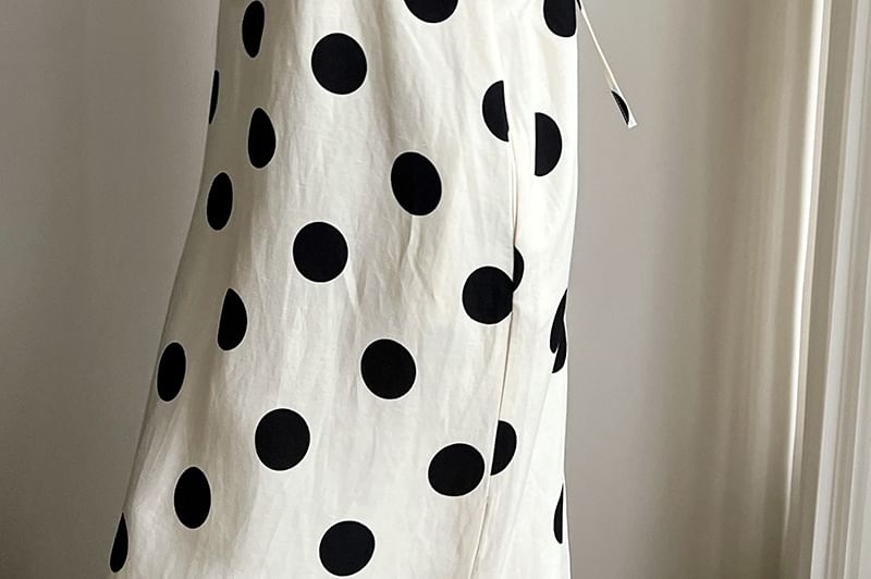 V-Neck Sleeveless Dotted A-Line Maxi Dress