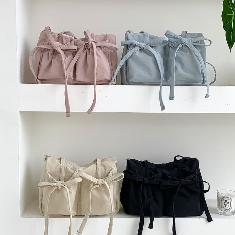 Accent Tote Plain Nylon Bow Bag