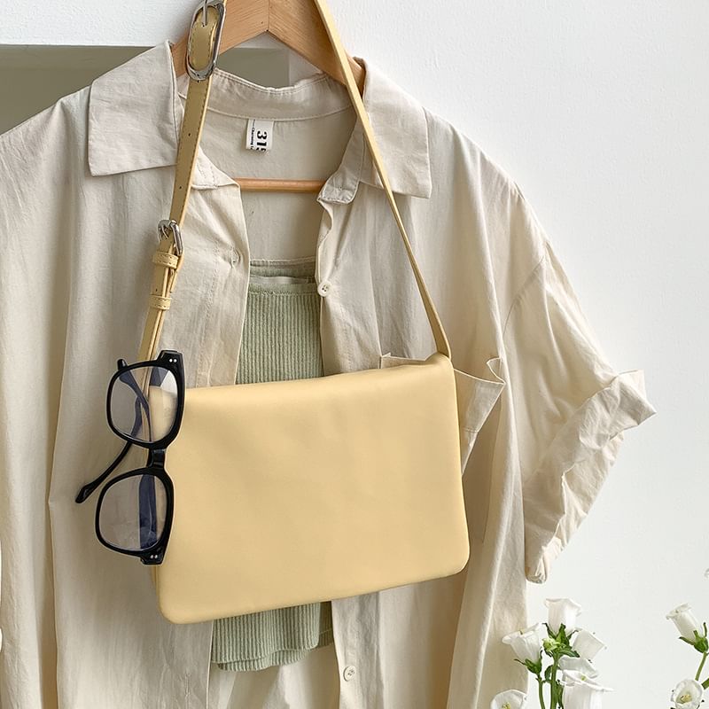 Flap Leather Faux Plain Shoulder Bag