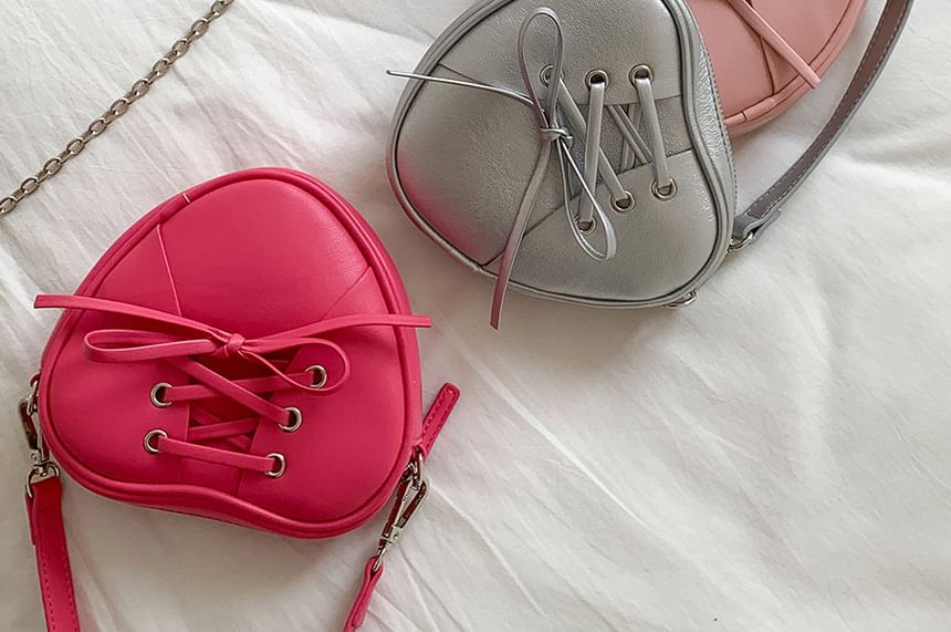 Heart Chain Bag Leather Crossbody Shaped Faux Lace-Up Strap