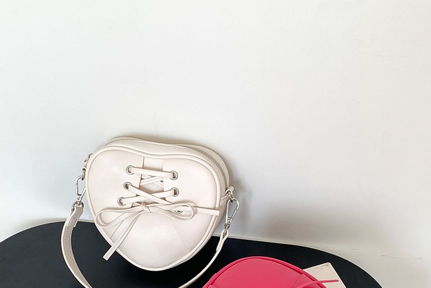 Heart Chain Bag Leather Crossbody Shaped Faux Lace-Up Strap