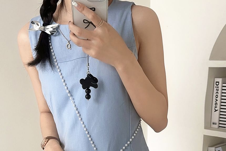 Faux Plain Bag Crossbody Set: Strap Pearl Charm + Leather