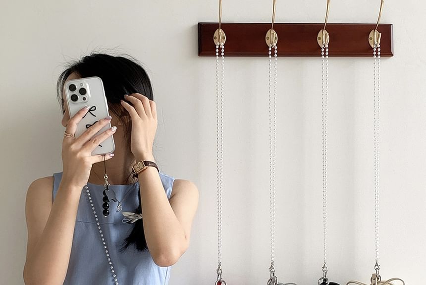 Faux Plain Bag Crossbody Set: Strap Pearl Charm + Leather