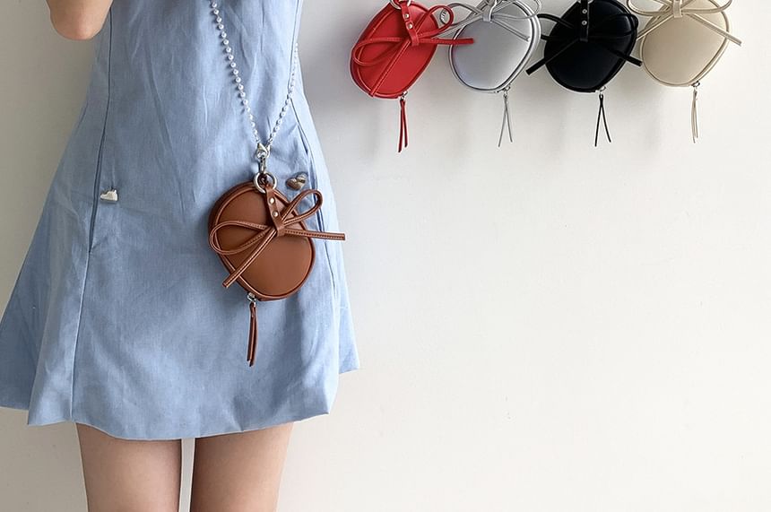 Faux Plain Bag Crossbody Set: Strap Pearl Charm + Leather