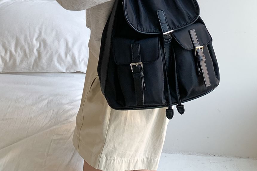 Tote Bag Buckled Flap Plain Nylon