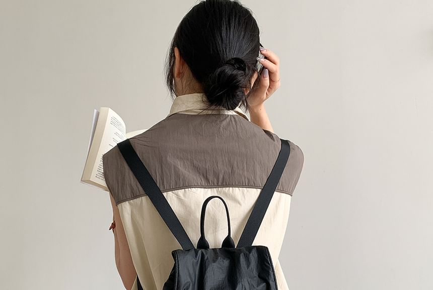 Flap Plain Drawstring Backpack