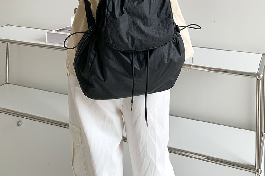 Flap Plain Drawstring Backpack