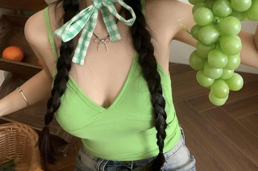 Gingham Bucket Hat Strap Chin With