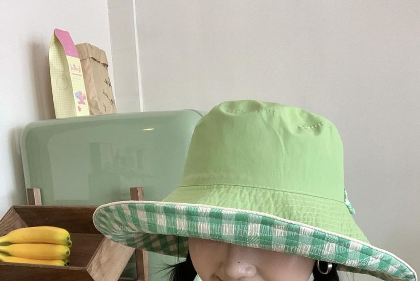 Gingham Bucket Hat With Chin Strap