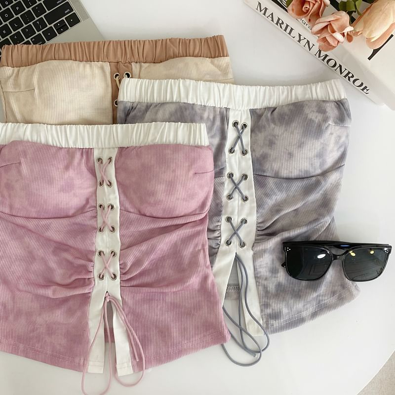 Tie Dye Lace Up Panel Tube Top