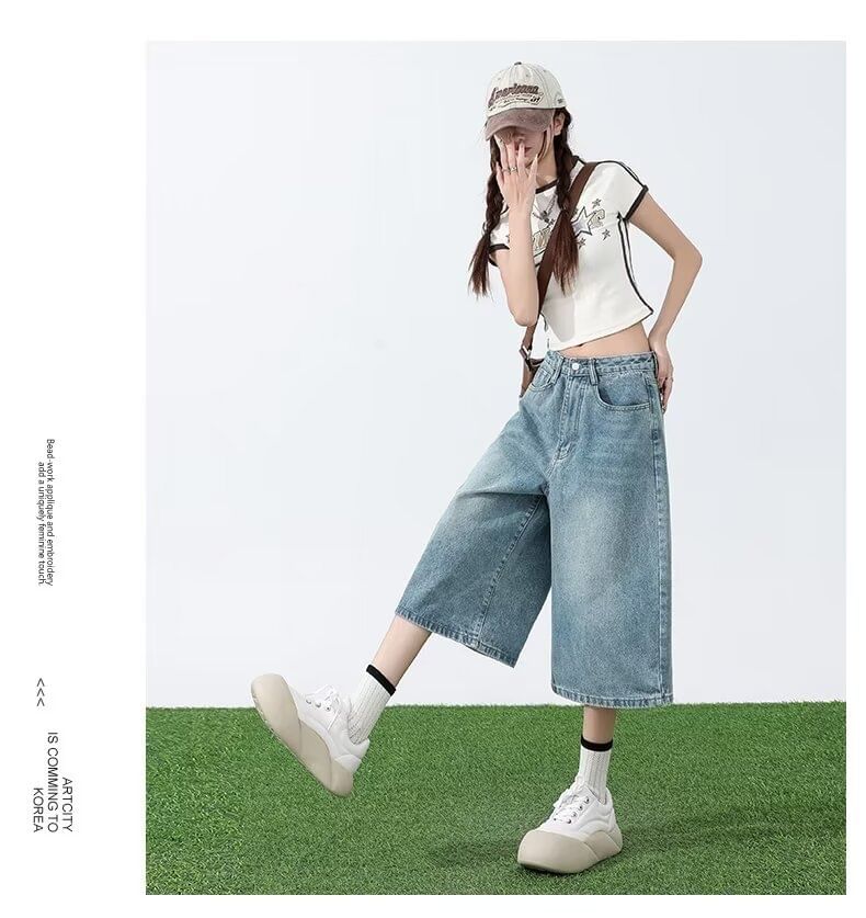 Low Rise Washed Denim Jorts
