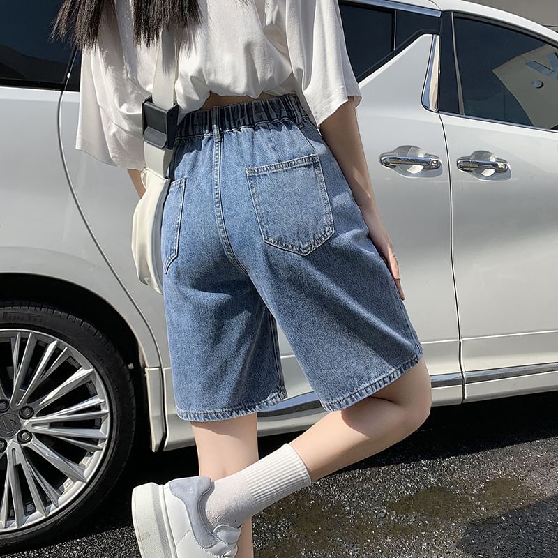 High Waist Wide Leg Denim Shorts Jorts