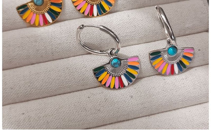 Rainbow Fan Hoop Earring