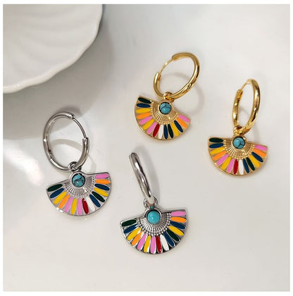 Rainbow Fan Hoop Earring