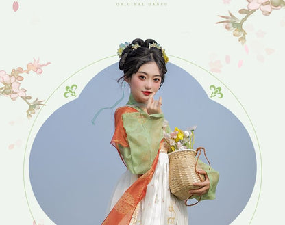 Set: Floral Hanfu Maxi Dress + Long Light Jacket