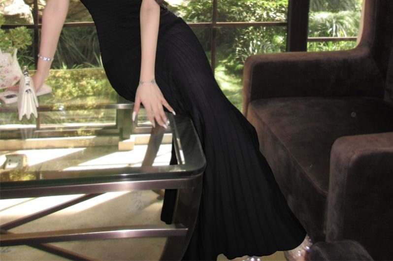 Tube Neck Solid A-Line Maxi Dress
