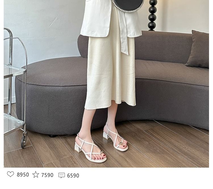 Loop Sandals Slingback Plain Metal Accent Heel Chunky Toe