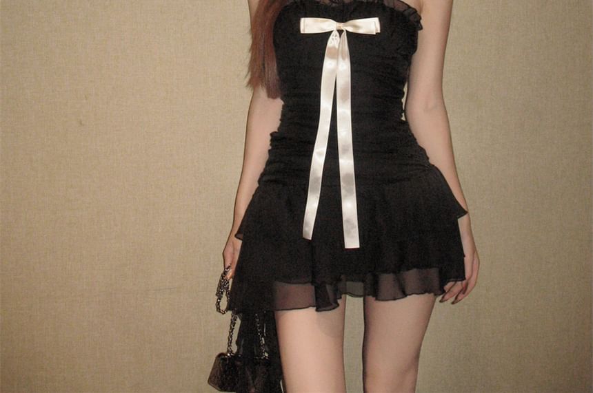 A-Line Ruffle Bow Dress Mini Tube