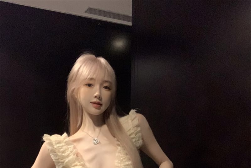 Sleeveless Plain Ruffle Mini A-Line Dress