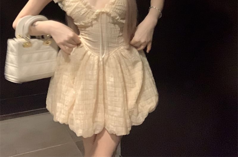 Sleeveless Plain Ruffle Mini A-Line Dress