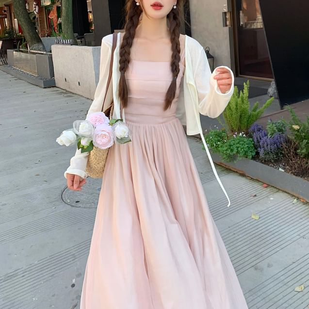 A-Line Plain Maxi Dress Neck Square Spaghetti Strap