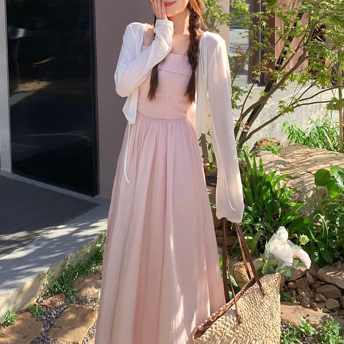 A-Line Plain Maxi Dress Neck Square Spaghetti Strap