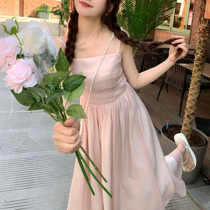 A-Line Plain Maxi Dress Neck Square Spaghetti Strap