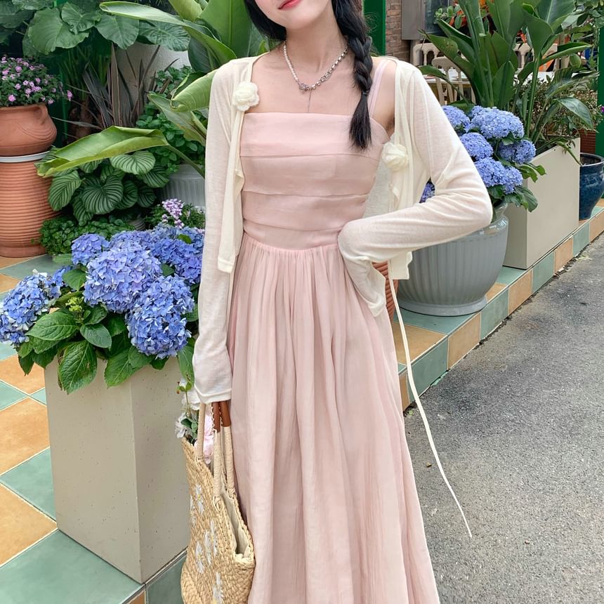 A-Line Plain Maxi Dress Neck Square Spaghetti Strap