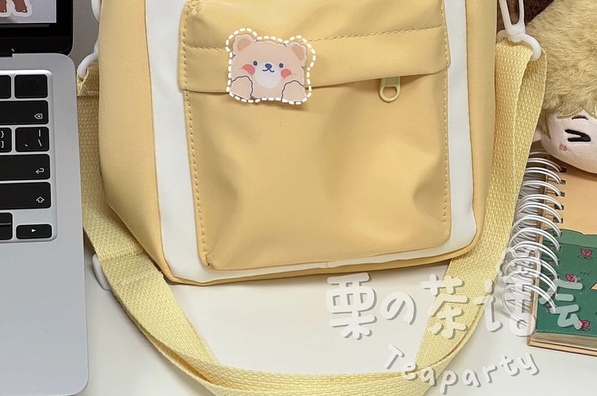 Bear Embroidered PVC Panel Crossbody Bag