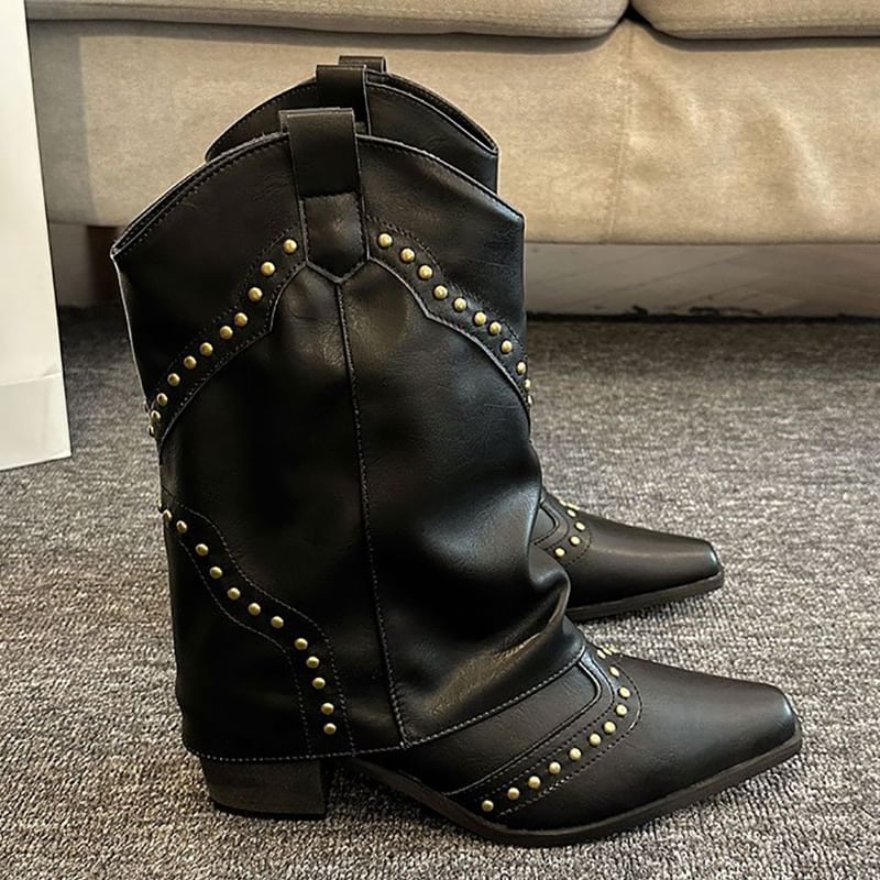 Studded Chunky Heel Mid