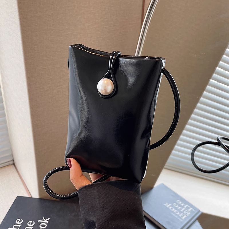 Leather Crossbody Bag Plain Faux