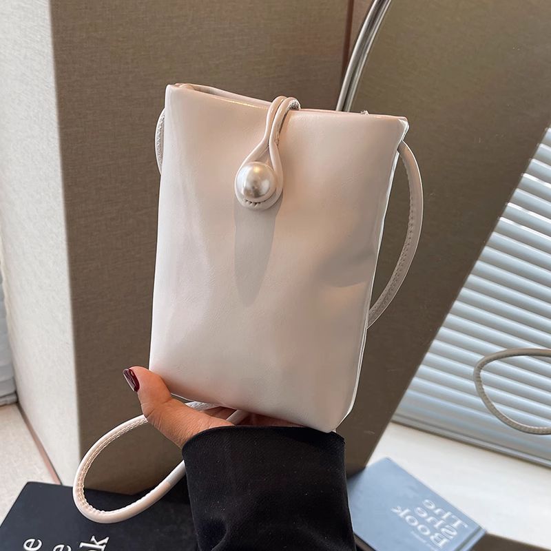 Leather Plain Bag Faux Crossbody